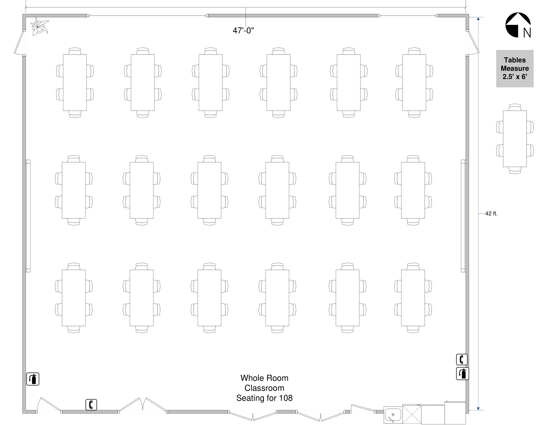 Classroom set-up in Whole Meeting Room