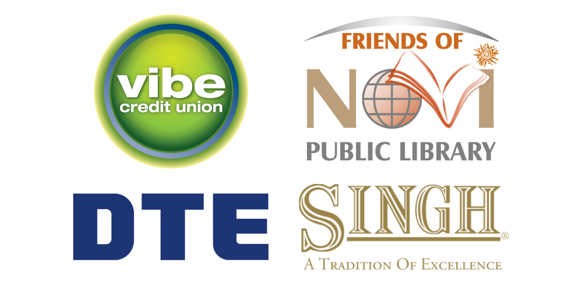 Logos for Vibe Credit Union, Friends of Novi Library, DTE and Singh