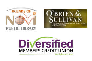 Friends of Novi Library, O'Brien Sullivan Funeral Home and Diversified Members Credit Union logos