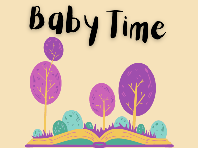 Baby Time with trees coming out of a book