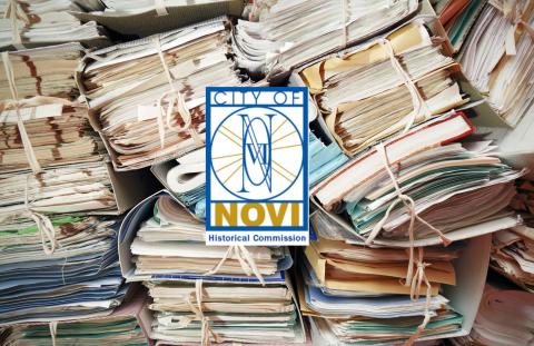 Image of documents with Novi Historical Commission Logo