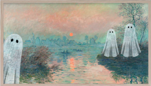 Three Ghosts in Claude Monet’s Sun Setting on the Seine