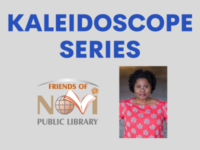 Text Kaleidoscope Series with Friends of Novi Library logo and headshot of Stephanie Williams 