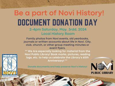 Image of Documents with Novi Historical Commission Logo